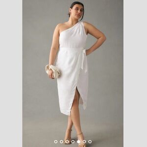 Anthropologie plus white wrap one shoulder dress 16